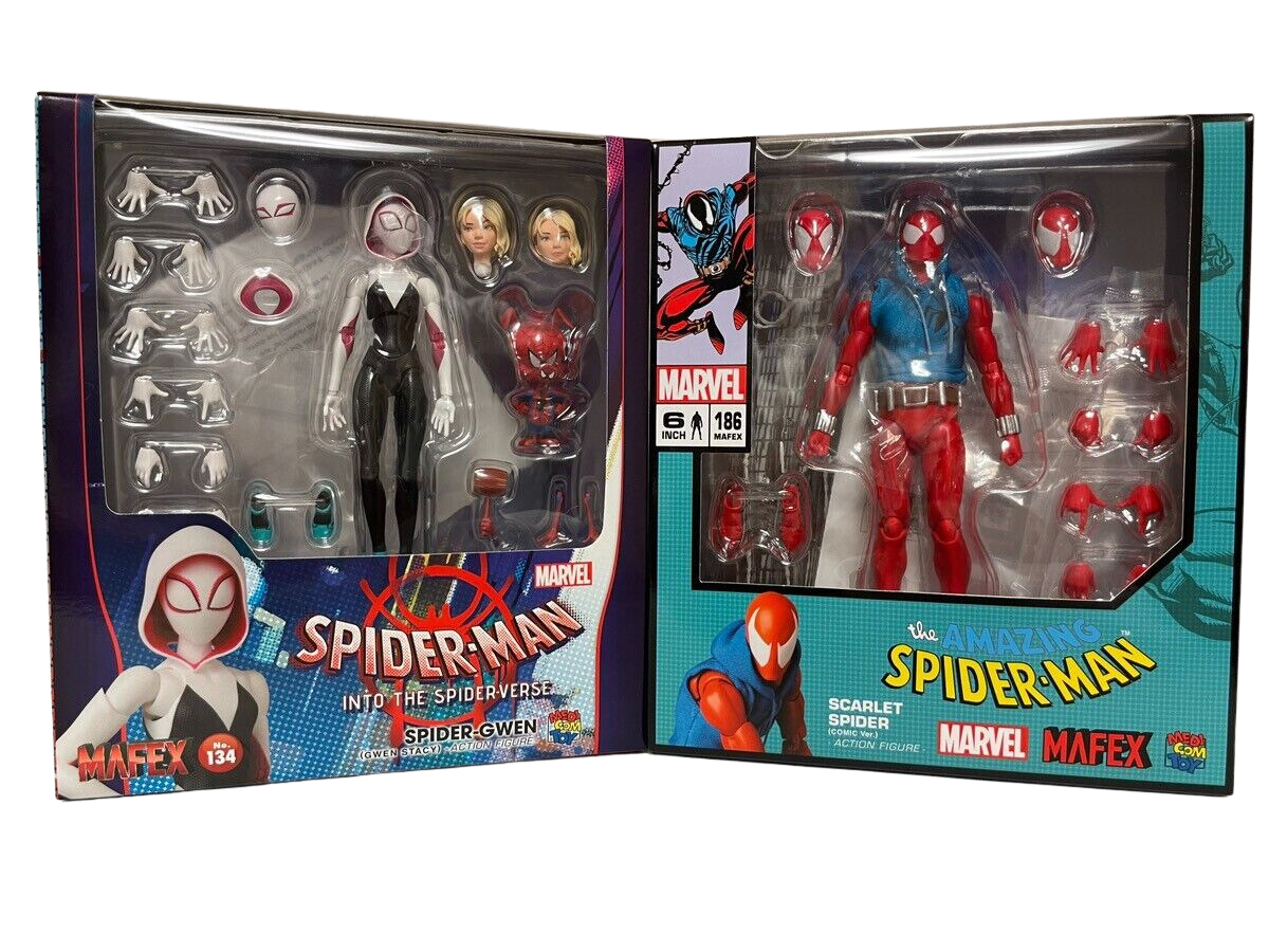 MEDICOM TOY MAFEX No.186 Scarlet Spider & No.134 Spider-Gwen Figures The Amazing