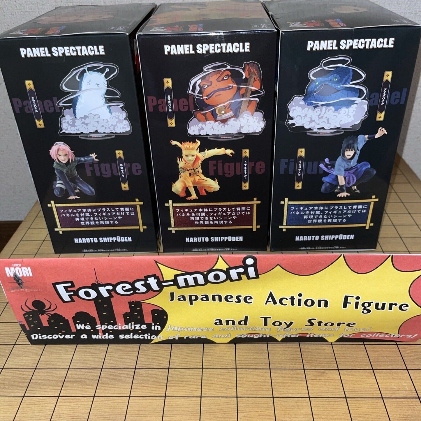 NARUTO Shippuden Spectacle Panel Figure Set with Naruto Sasuke Sakura and Logo