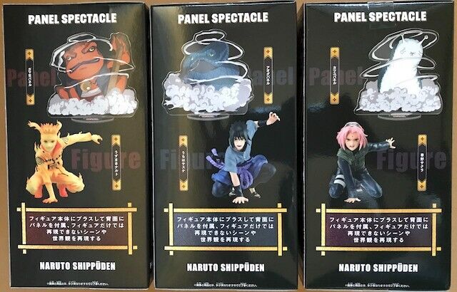 NARUTO Shippuden Spectacle Panel Figure Set with Naruto Sasuke Sakura and Logo