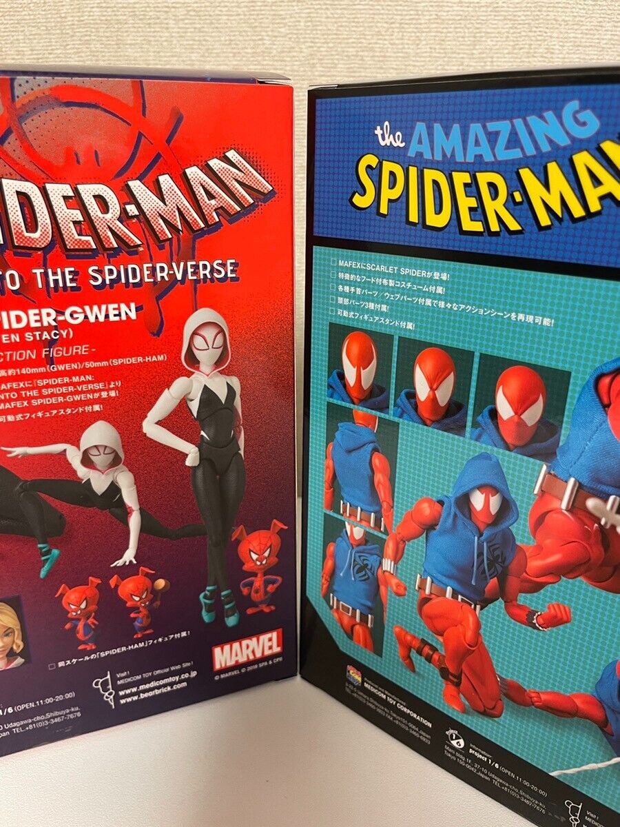 MEDICOM TOY MAFEX No.186 Scarlet Spider & No.134 Spider-Gwen Figures The Amazing
