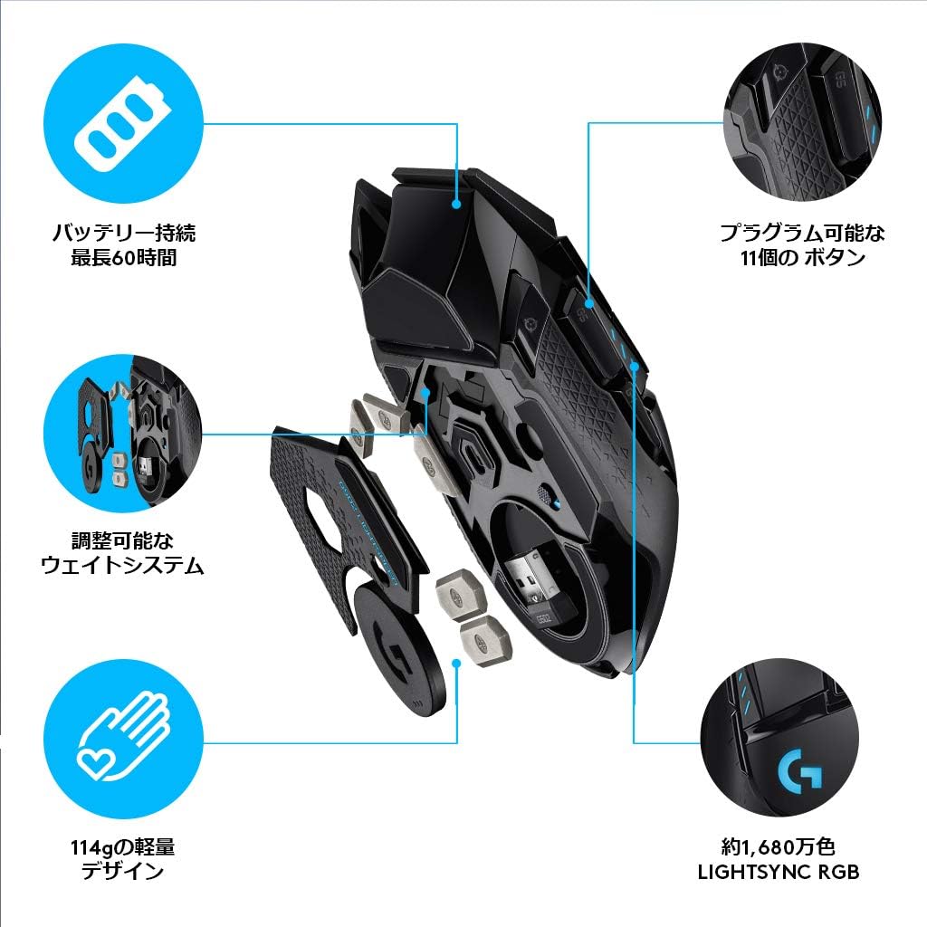 Logicool G G502 LIGHTSPEED Wireless Gaming Mouse HERO 25K Sensor 11 Programmable Buttons POWERPLAY Black G502WL Japan