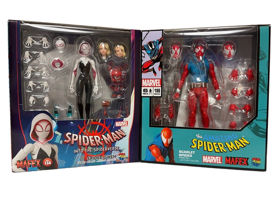 MEDICOM TOY MAFEX No.186 Scarlet Spider & No.134 Spider-Gwen Figures The Amazing
