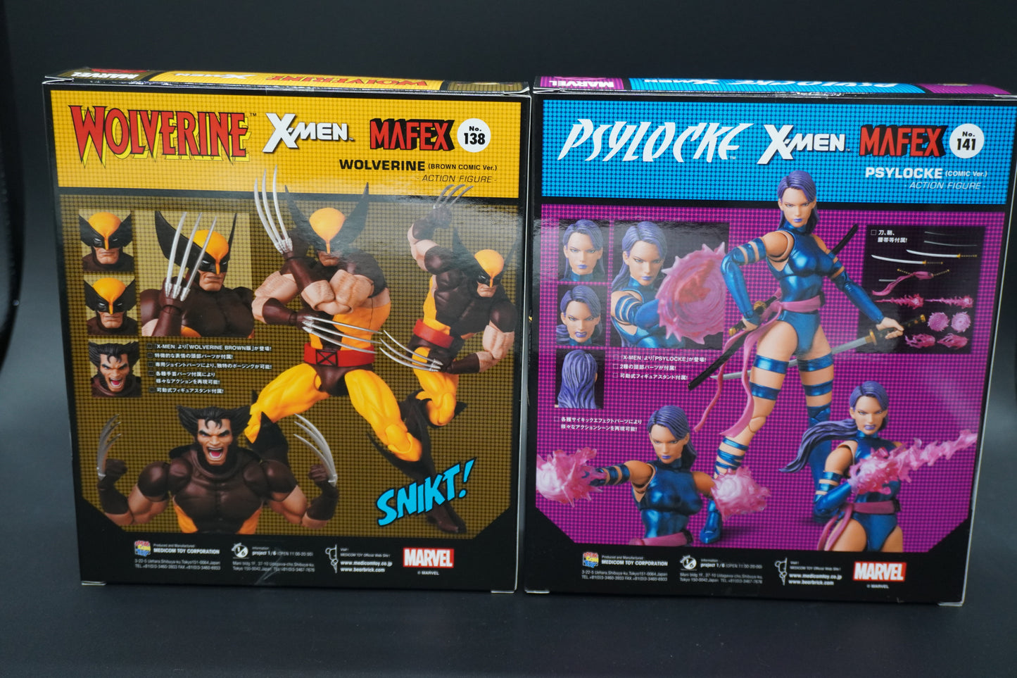 MAFEX No.138 Wolverine Brown Ver. + No.141 Psylocke Comic Ver. Figure Set JAPAN